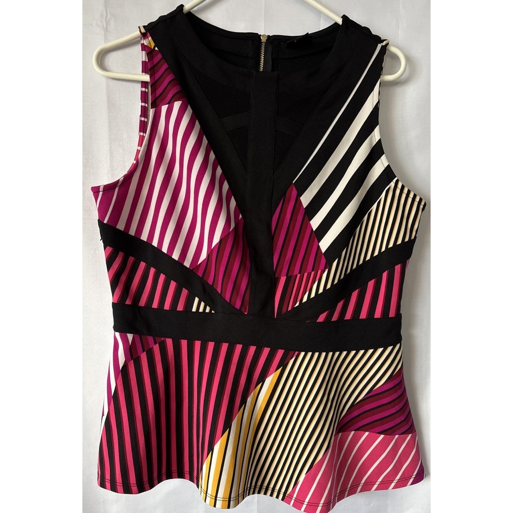 Worthington Womens Large Sleeveless Blouse/Top Asymmetrical Design Pleated Waist